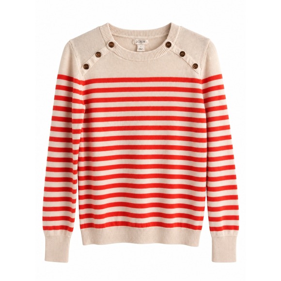 J. Crew Sweaters - J.Crew Women's Linen Cotton Red Stripe Sweater Button Shoulder Size S